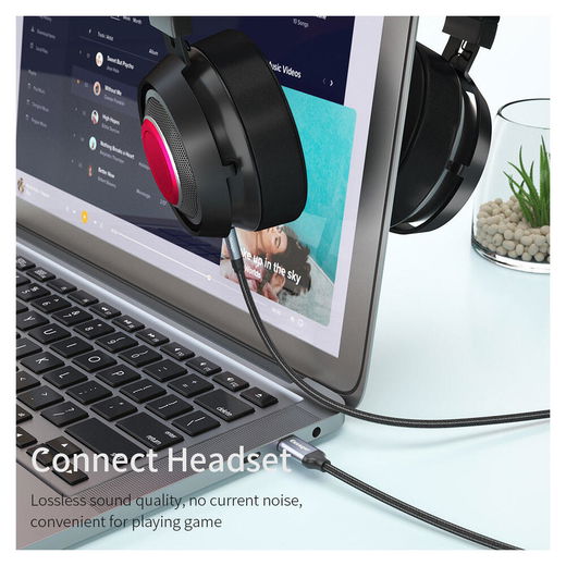 Essager USB-C naar 3.5mm Jack Aux Kabel DAC Connector 1 meter Grijs afbeelding 9