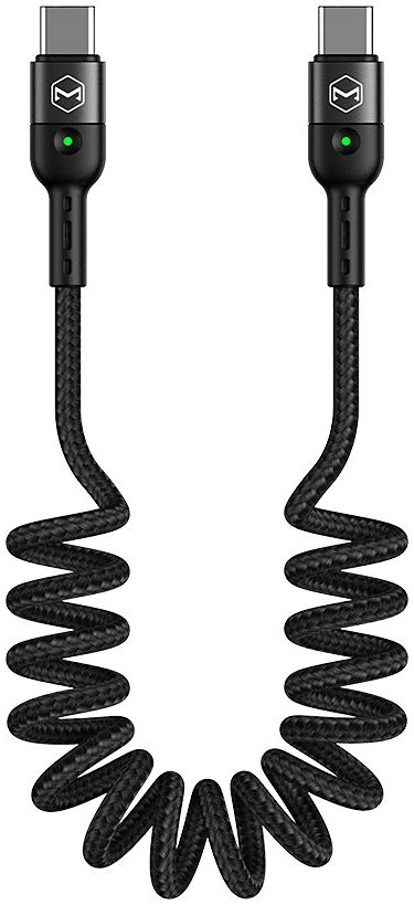 Uitrekbare USB-C naar USB-C Krulsnoer Kabel 60 Watt PD 1.8m Zwart afbeelding 1