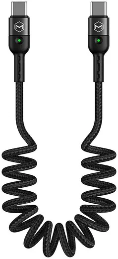 Uitrekbare USB-C naar USB-C Krulsnoer Kabel 60 Watt PD 1.8m Zwart afbeelding 1