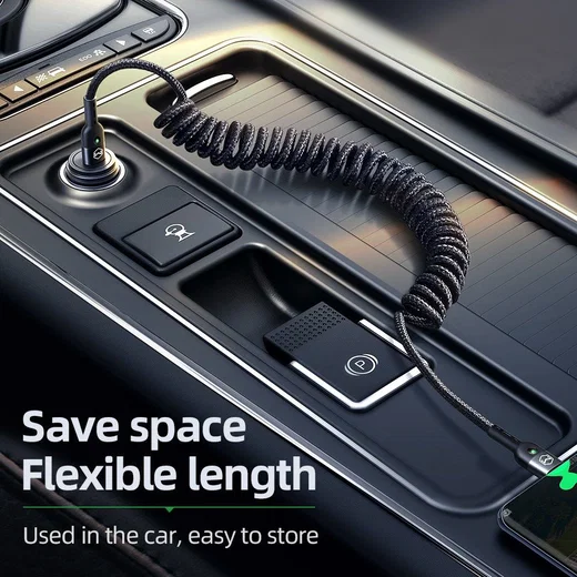 Uitrekbare USB-C naar USB-C Krulsnoer Kabel 60 Watt PD 1.8m Zwart afbeelding 5