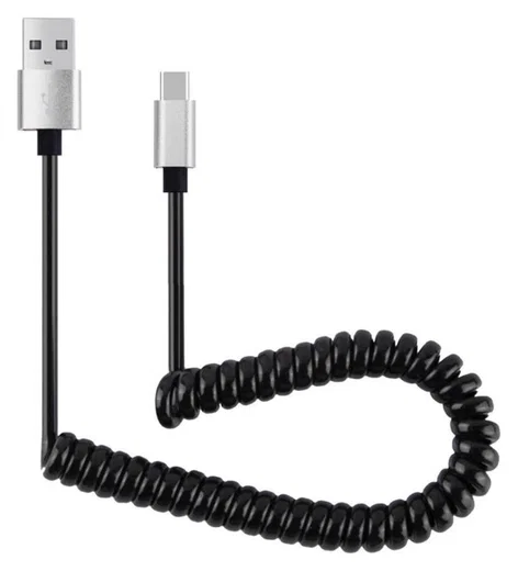 Universele Rekbare USB-C Krulsnoer Kabel 90 Centimeter Grijs afbeelding 1