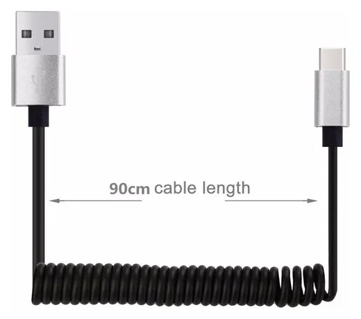 Universele Rekbare USB-C Krulsnoer Kabel 90 Centimeter Grijs afbeelding 2
