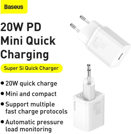 Baseus Super-Si Quick Charger USB-C Snellader 20W Power Delivery Wit afbeelding 5