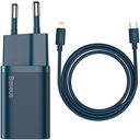 Baseus Snellader 20W PD + USB-C naar Apple Lightning Kabel 1M Blauw