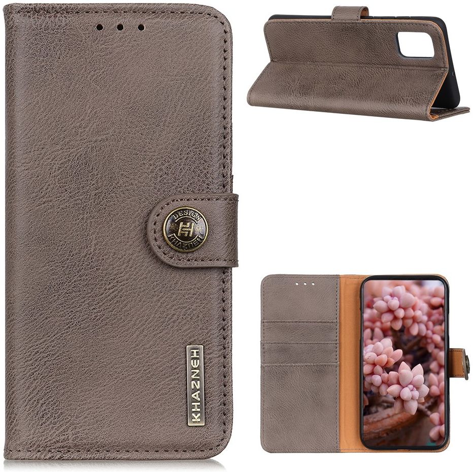 Samsung Galaxy A72 Hoesje Portemonnee met Drukknoop Sluiting Khaki afbeelding 5