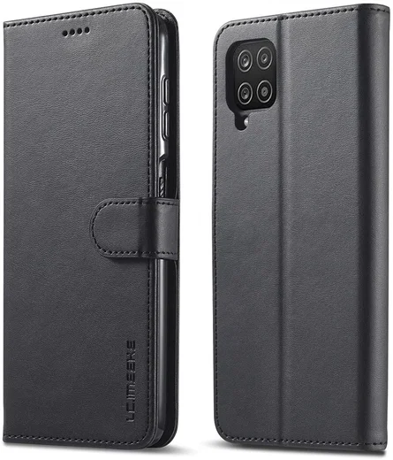 LC.IMEEKE Samsung Galaxy A12 Hoesje Book Case Kunst Leer Zwart afbeelding 3