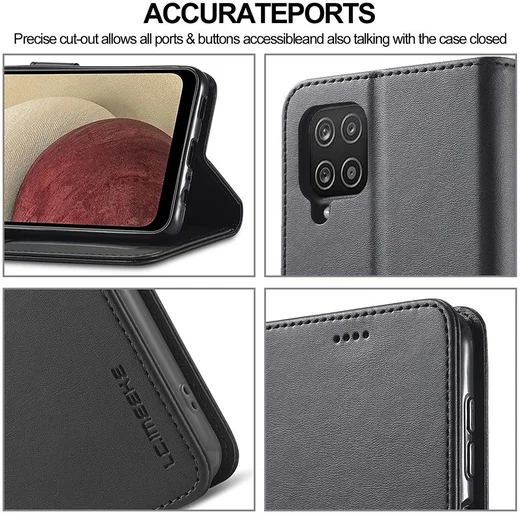 LC.IMEEKE Samsung Galaxy A12 Hoesje Book Case Kunst Leer Zwart afbeelding 7