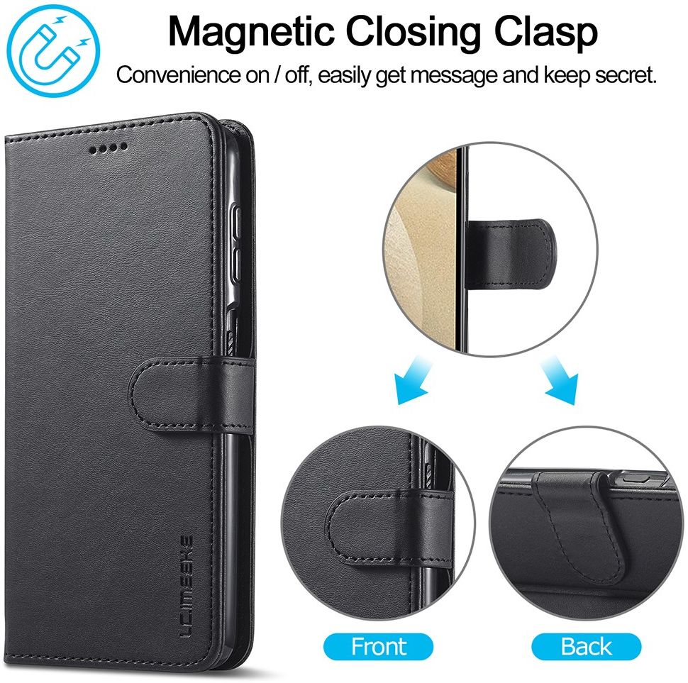 LC.IMEEKE Samsung Galaxy A12 Hoesje Book Case Kunst Leer Zwart afbeelding 8