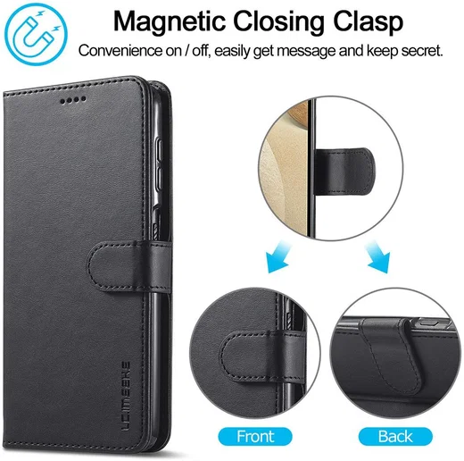 LC.IMEEKE Samsung Galaxy A12 Hoesje Book Case Kunst Leer Zwart afbeelding 8