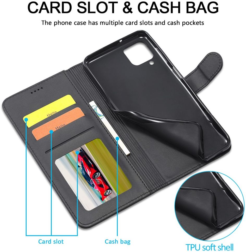 LC.IMEEKE Samsung Galaxy A12 Hoesje Book Case Kunst Leer Zwart afbeelding 10