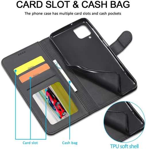 LC.IMEEKE Samsung Galaxy A12 Hoesje Book Case Kunst Leer Zwart afbeelding 10