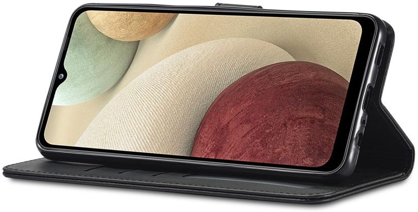 LC.IMEEKE Samsung Galaxy A12 Hoesje Book Case Kunst Leer Zwart afbeelding 11