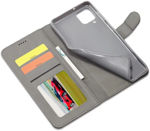 LC.IMEEKE Samsung Galaxy A12 Hoesje Book Case Kunst Leer Grijs afbeelding 14