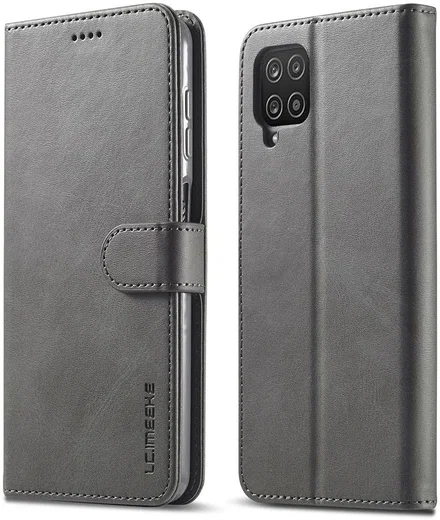 LC.IMEEKE Samsung Galaxy A12 Hoesje Book Case Kunst Leer Grijs afbeelding 4