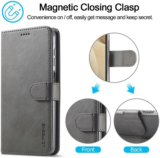 LC.IMEEKE Samsung Galaxy A12 Hoesje Book Case Kunst Leer Grijs afbeelding 9