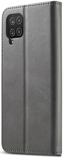 LC.IMEEKE Samsung Galaxy A12 Hoesje Book Case Kunst Leer Grijs afbeelding 3
