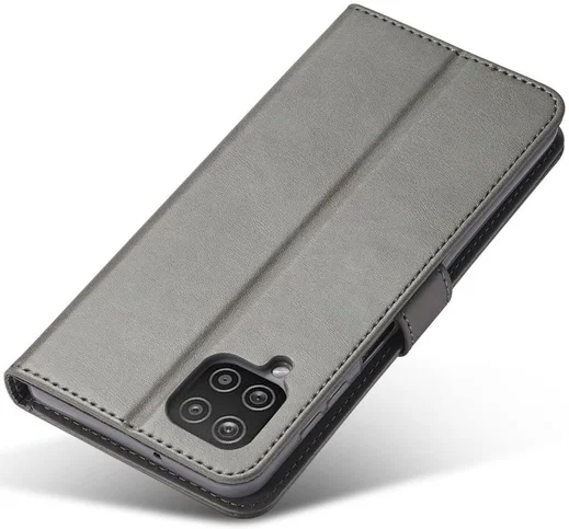 LC.IMEEKE Samsung Galaxy A12 Hoesje Book Case Kunst Leer Grijs afbeelding 5