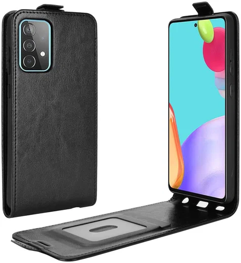 Samsung Galaxy A52 / A52S Hoesje Verticale Flip Wallet Case Kunstleer Zwart afbeelding 1