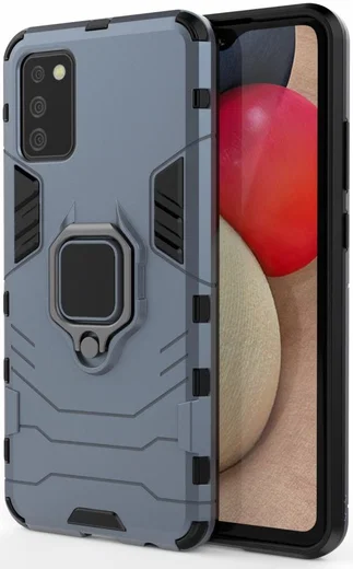 Samsung Galaxy A02s Hoesje met Kickstand Ring Houder Blauw afbeelding 1
