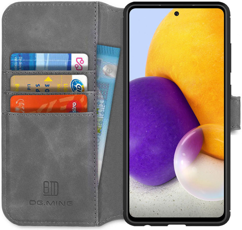 DG Ming Samsung Galaxy A72 Hoesje Retro Wallet Book Case Grijs afbeelding 1
