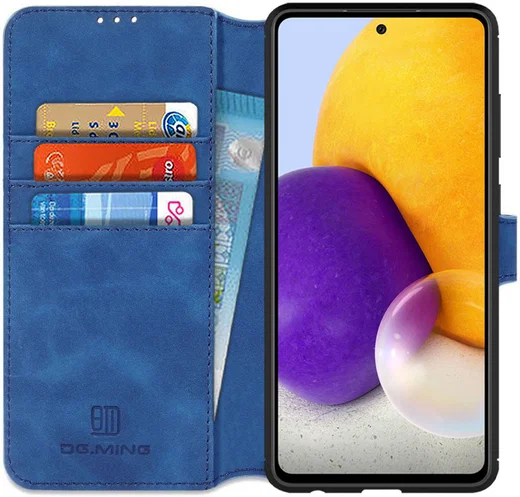 DG Ming Samsung Galaxy A72 Hoesje Retro Wallet Book Case Blauw afbeelding 1