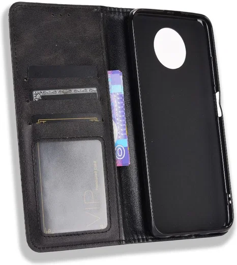Xiaomi Redmi Note 9T Portemonnee Hoesje Vintage Look Kunst Leer Zwart afbeelding 4