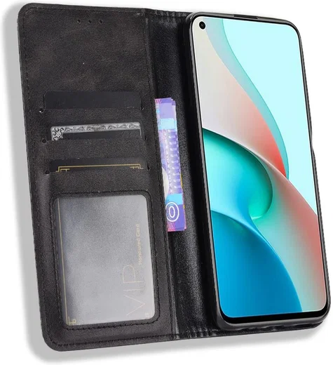 Xiaomi Redmi Note 9T Portemonnee Hoesje Vintage Look Kunst Leer Zwart afbeelding 1