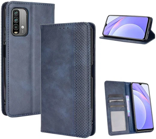 Xiaomi Redmi 9T Styles Portemonnee Hoesje Retro Look Kunstleer Blauw afbeelding 6