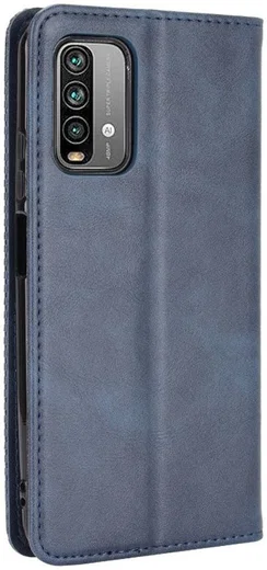 Xiaomi Redmi 9T Styles Portemonnee Hoesje Retro Look Kunstleer Blauw afbeelding 3