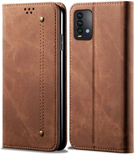 Xiaomi Redmi 9T Hoesje Portemonnee Stof Textuur Book Case Bruin afbeelding 10
