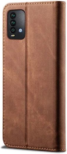 Xiaomi Redmi 9T Hoesje Portemonnee Stof Textuur Book Case Bruin afbeelding 3