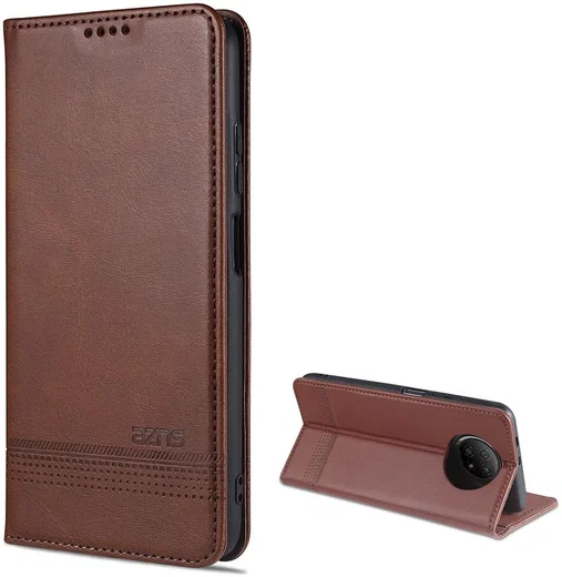 AZNS Xiaomi Redmi Note 9T Hoesje Book Case Kunst Leer Bruin afbeelding 5