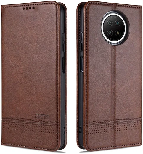 AZNS Xiaomi Redmi Note 9T Hoesje Book Case Kunst Leer Bruin afbeelding 4