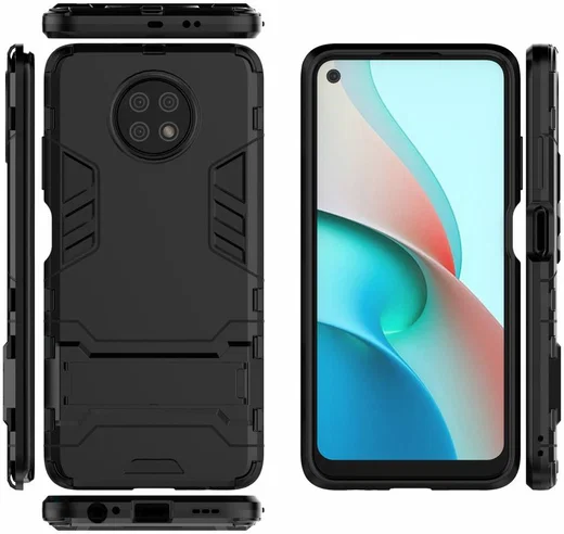 Xiaomi Redmi Note 9T Hoesje Hybride Back Cover met Kickstand Zwart afbeelding 9