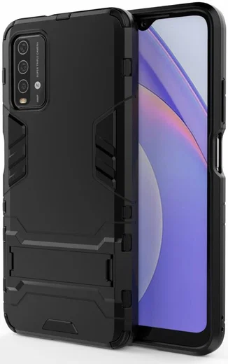 Xiaomi Redmi 9T Hoesje Hybride Back Cover met Kickstand Zwart afbeelding 1