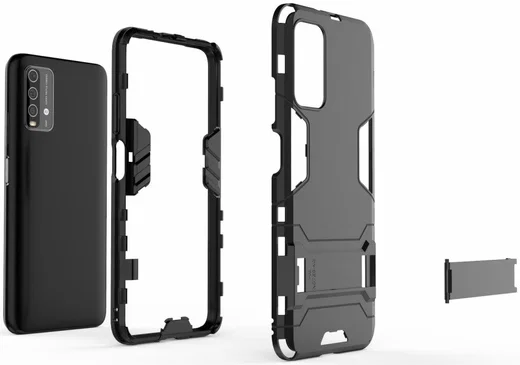 Xiaomi Redmi 9T Hoesje Hybride Back Cover met Kickstand Zwart afbeelding 6