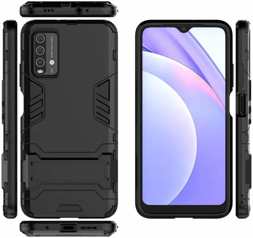 Xiaomi Redmi 9T Hoesje Hybride Back Cover met Kickstand Zwart afbeelding 7