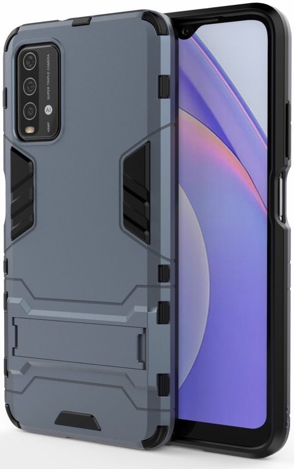 Xiaomi Redmi 9T Hoesje Hybride Back Cover met Kickstand Blauw afbeelding 1