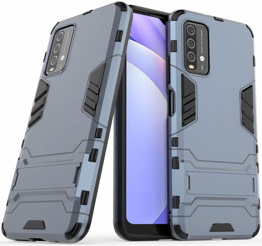 Xiaomi Redmi 9T Hoesje Hybride Back Cover met Kickstand Blauw afbeelding 2