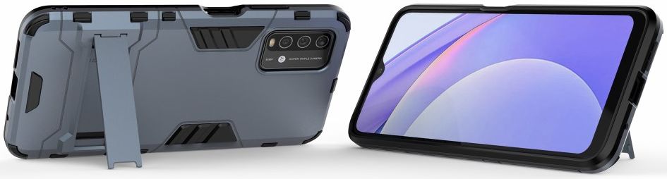 Xiaomi Redmi 9T Hoesje Hybride Back Cover met Kickstand Blauw afbeelding 3