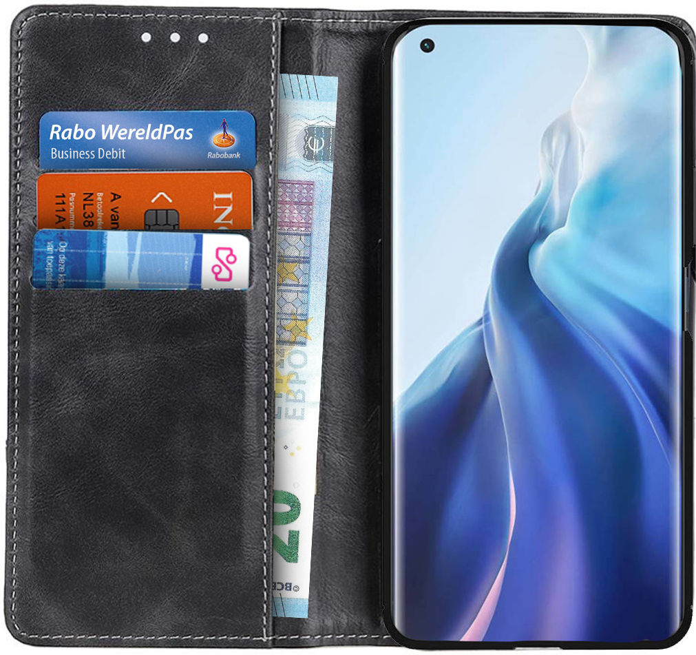 Xiaomi Mi 11 Hoesje Portemonnee met Drukknoop Sluiting Zwart afbeelding 1