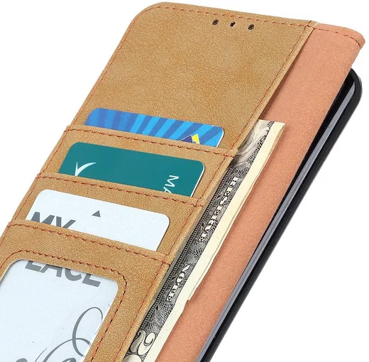 Xiaomi Redmi Note 9T Hoesje Retro Wallet Book Case Khaki afbeelding 4