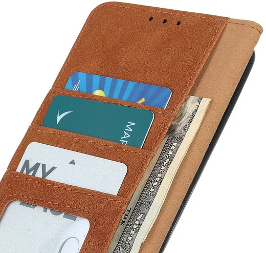 Xiaomi Redmi Note 9T Hoesje Retro Wallet Book Case Bruin afbeelding 4