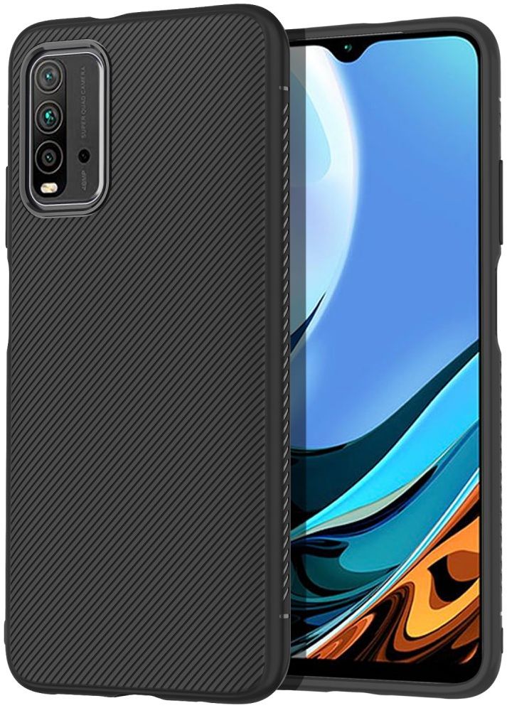 Xiaomi Redmi 9T Hoesje Twill Slim Textuur Back Cover Zwart afbeelding 1