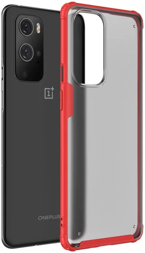 OnePlus 9 Pro Hoesje TPU Hybride Back Cover Mat Transparant/Rood afbeelding 1