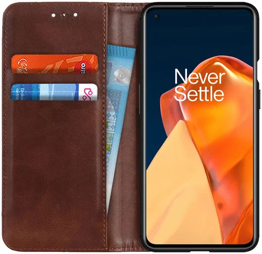 OnePlus 9 Hoesje Portemonnee Book Case Splitleer Bruin afbeelding 1