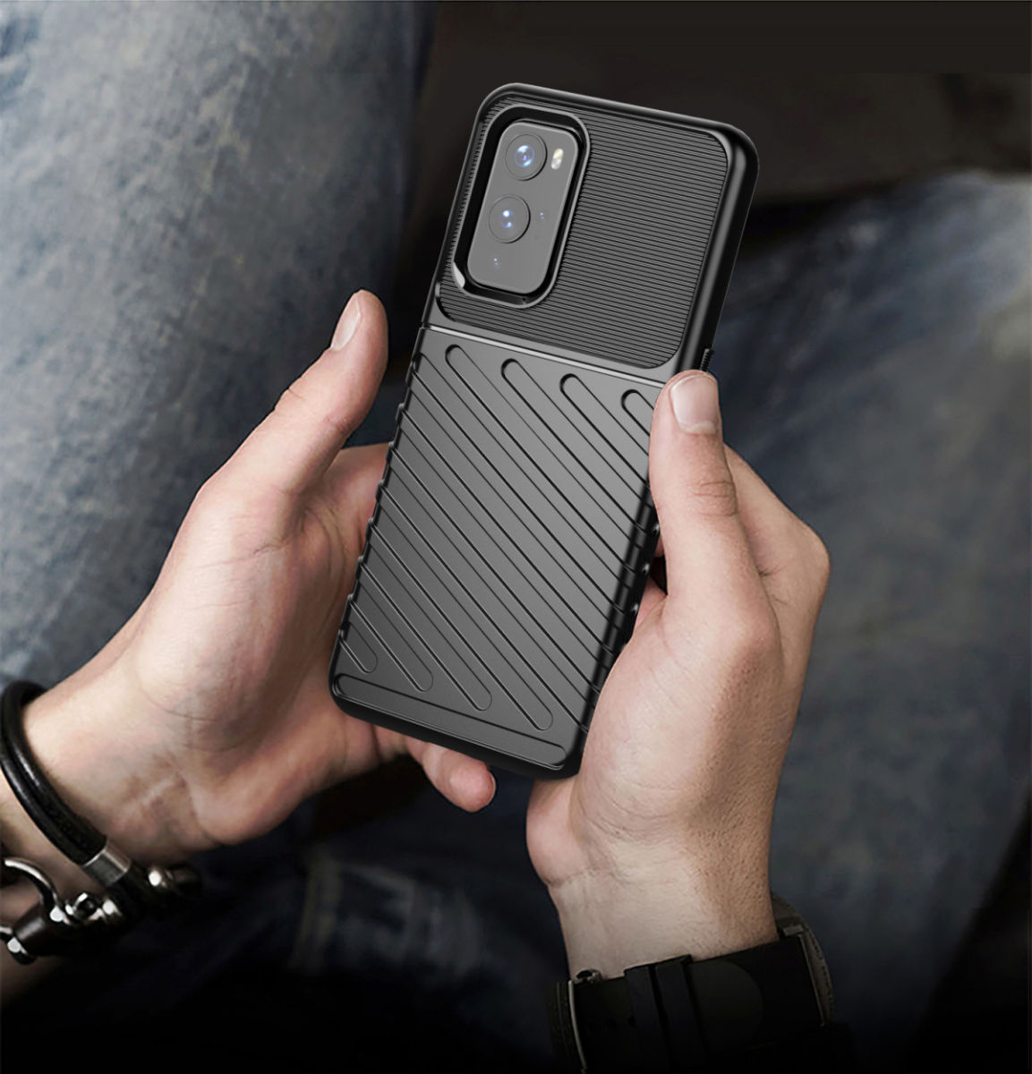 OnePlus 9 Hoesje Twill Thunder Texture Back Cover Blauw afbeelding 9