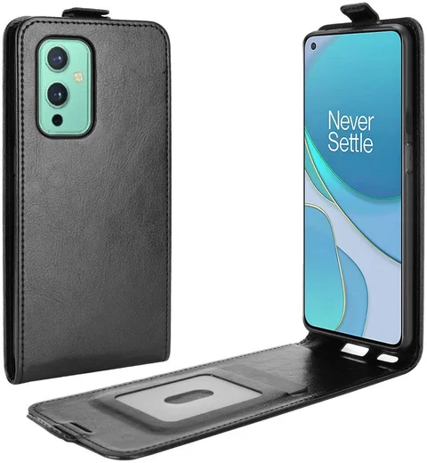 OnePlus 9 Hoesje Verticale Flip Wallet Case Kunstleer Zwart afbeelding 1