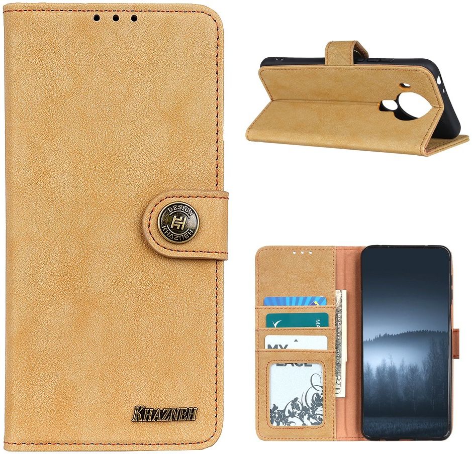 KHAZNEH Nokia 5.4 Hoesje Retro Wallet Book Case met Stand Geel afbeelding 5
