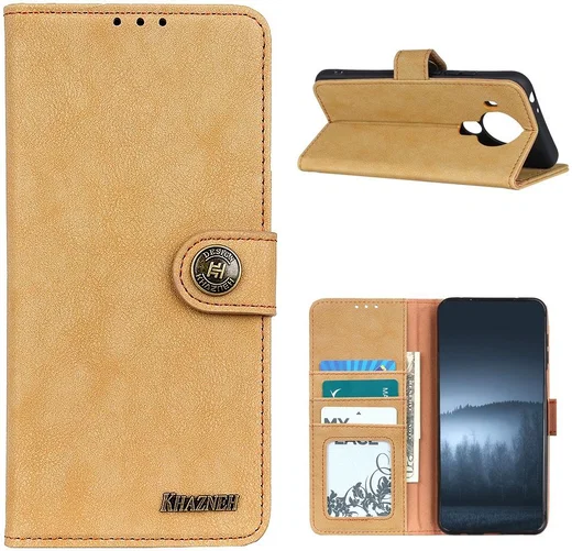 KHAZNEH Nokia 5.4 Hoesje Retro Wallet Book Case met Stand Geel afbeelding 5